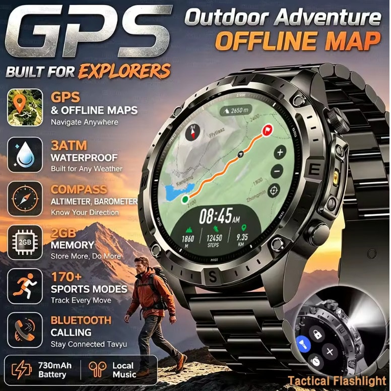 GPS Military Outdoor Sports Smart Watch for Men Waterproof Fitness Tracker Pro!