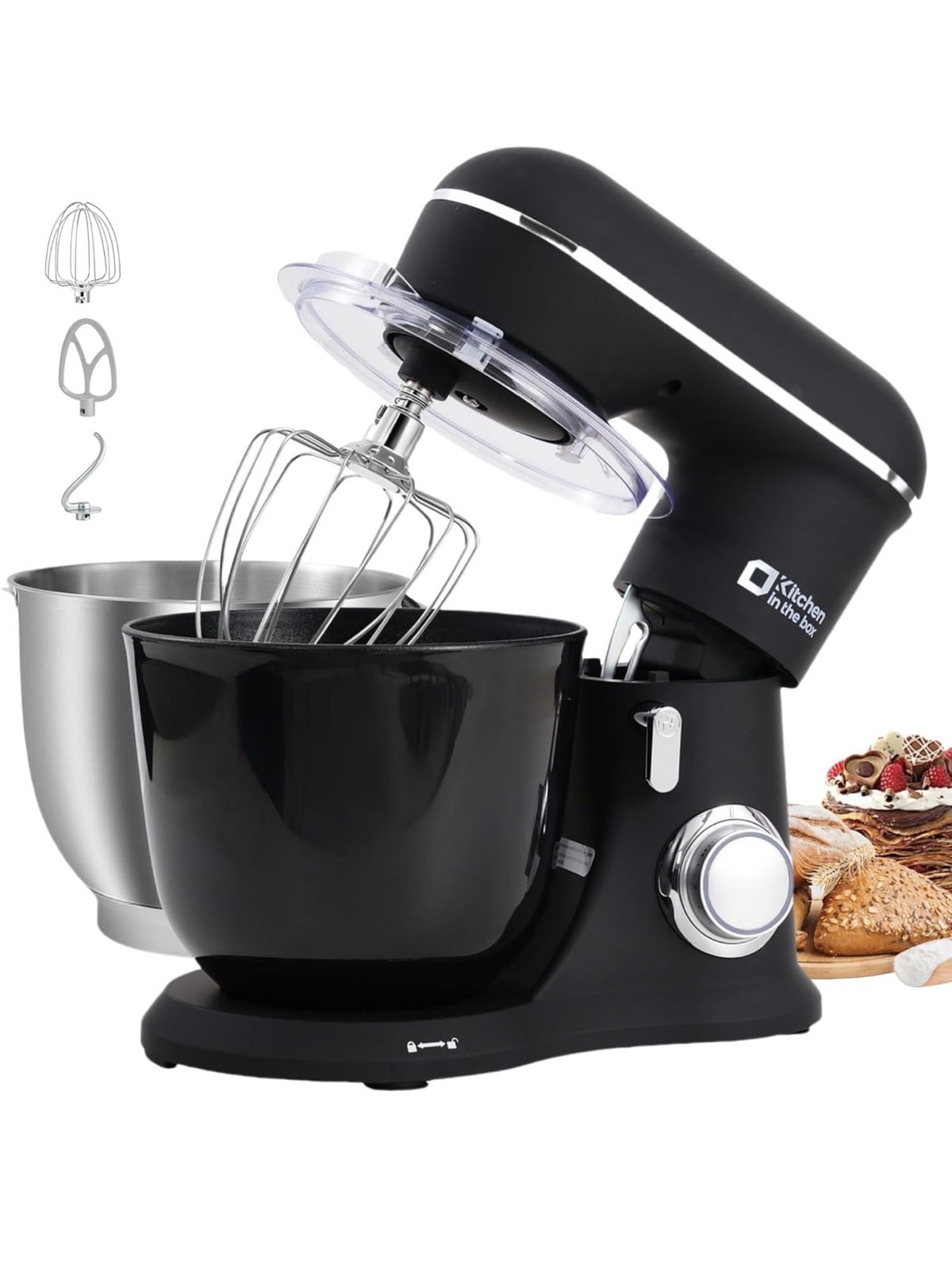 Kitchen in the box Stand Mixer, 4.5L+5L Two Bowls Food Mixer for Baking, 10speed