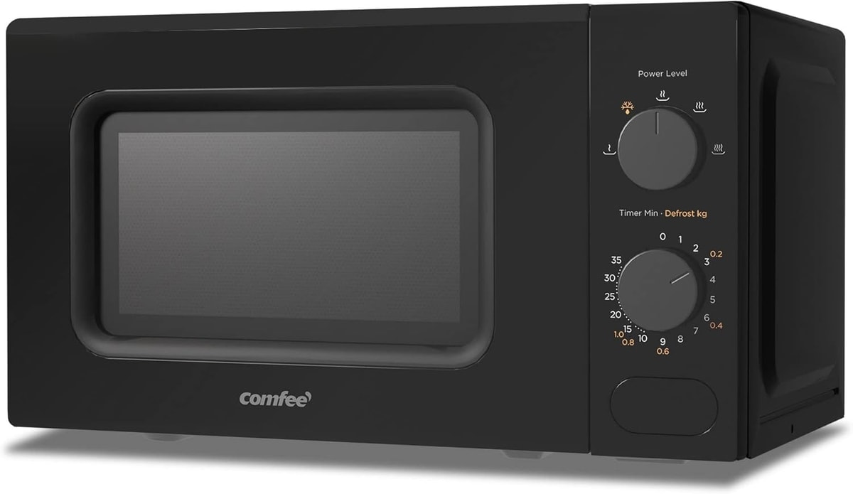 COMFEE' 700W 20L Black Microwave Oven With 5 Cooking Power Levels, Quick Defros