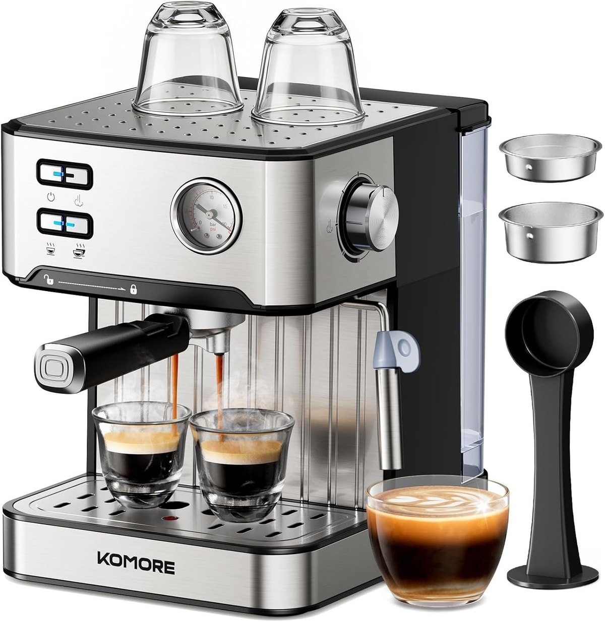 20 Bar Espresso Machine Coffee Maker Milk Frother 1.6L Stainless