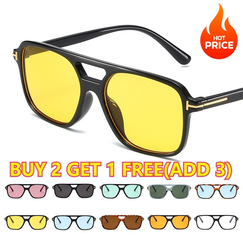 UK Retro Square Sunglasses Men Women Classic Vintage Trendy Double Bridge Shade=