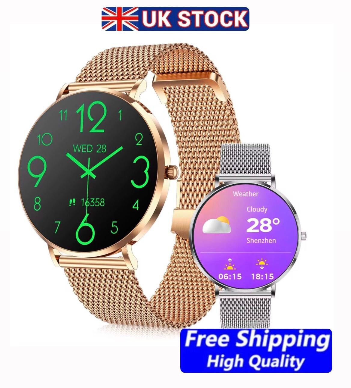 LUXURY AMOLED LADY'S SMARTWATCH SUPER THIN FITNESS STAINLESS STEEL WATERPROOF T8