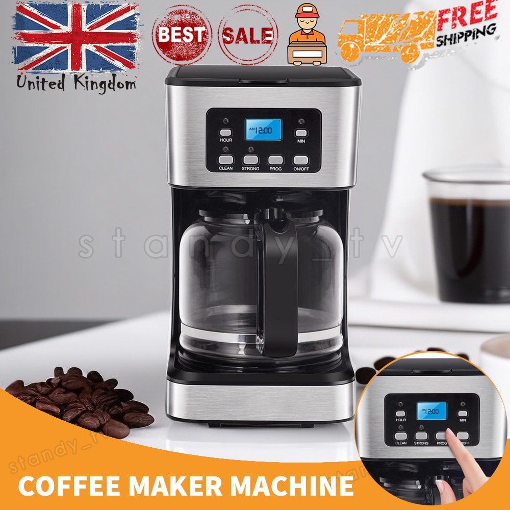 1.5L Filter Coffee Maker Machine + Glass Carafe Instant Anti-Drip 12 Cups 950W