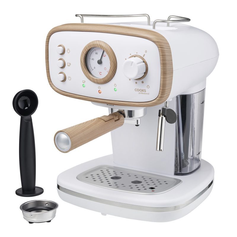 Retro Espresso Coffee Machine 15 Bar with Steam Frothing Wand Nordic White