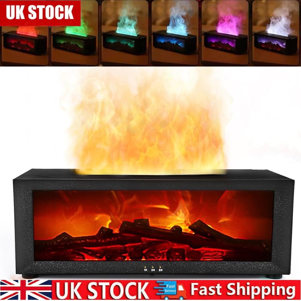 LED Air Diffuser Aroma Oil Humidifier Fireplace Flame Effect Home Relax Defuser