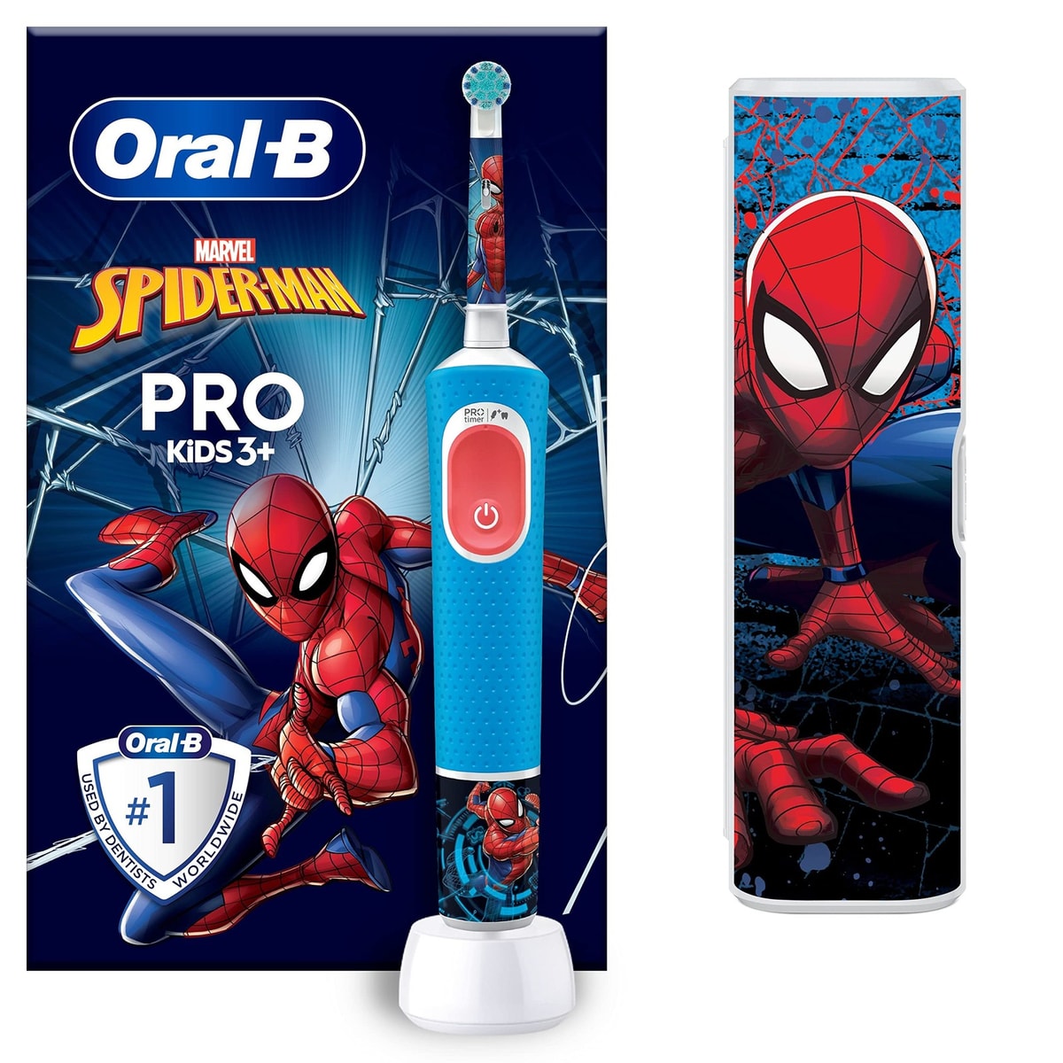 Oral-B Pro Kids Electric Toothbrush, 1 Toothbrush Head, x4 Spiderman Stickers, 1