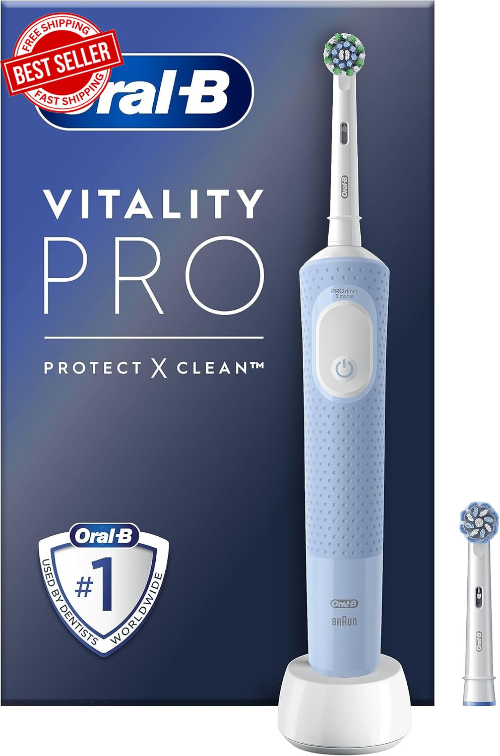 Electric Toothbrush Oral B Vitality Pro 3 Modes Rechargeable Sensitive 2 Heads