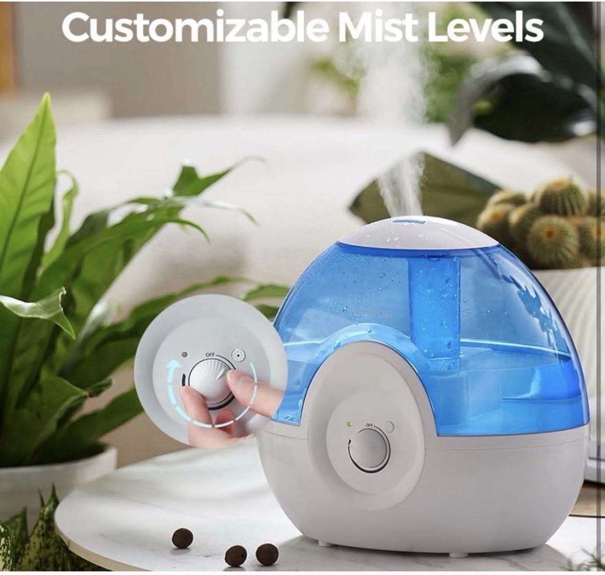 Silent Cool Mist Ultrasonic Humidifier 28dB Quiet Essy Clean & Night Light 2.2L