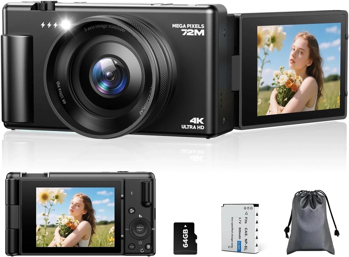 4K Digital Camera 72MP YouTube Vlogging Cameras 270°Flip Screen for Photography