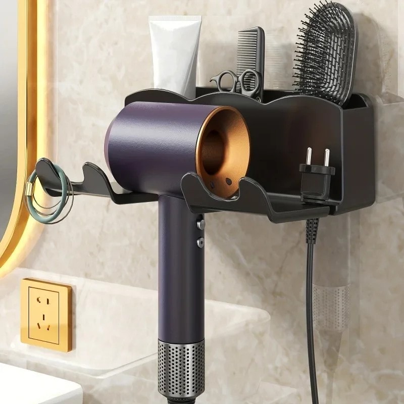 Hair Dryer Holder Wall Mount Rack No Drill Bathroom Storage Organizer Bracket