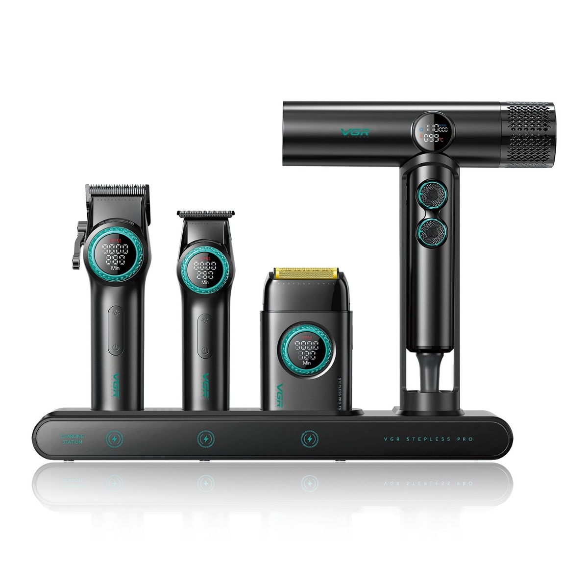 VGR Professional Barber Set 4 in 1 Hair Clippers Beard Trimmer Foil Shaver Dryer