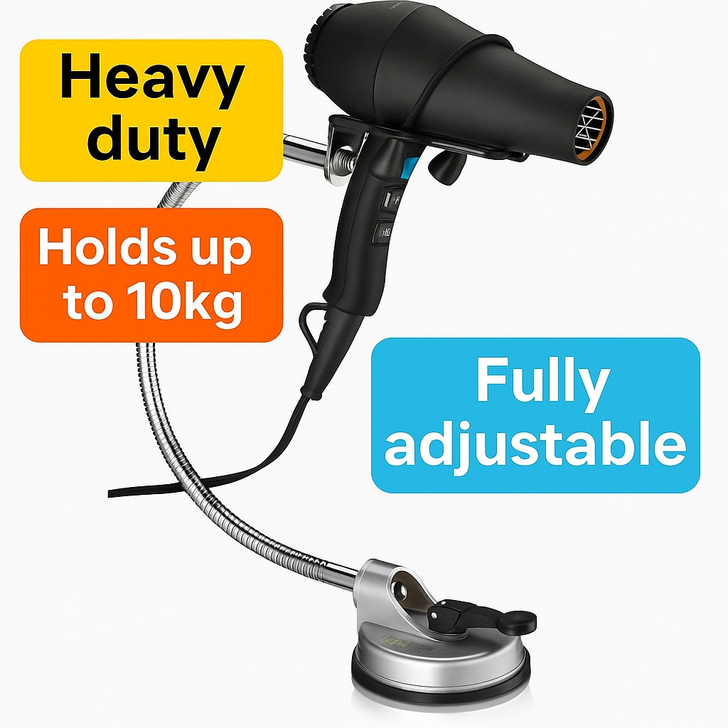 Hair Dryer Holder Stand Wall Or Surface Mounted Hands Free Disability Dogs Pets