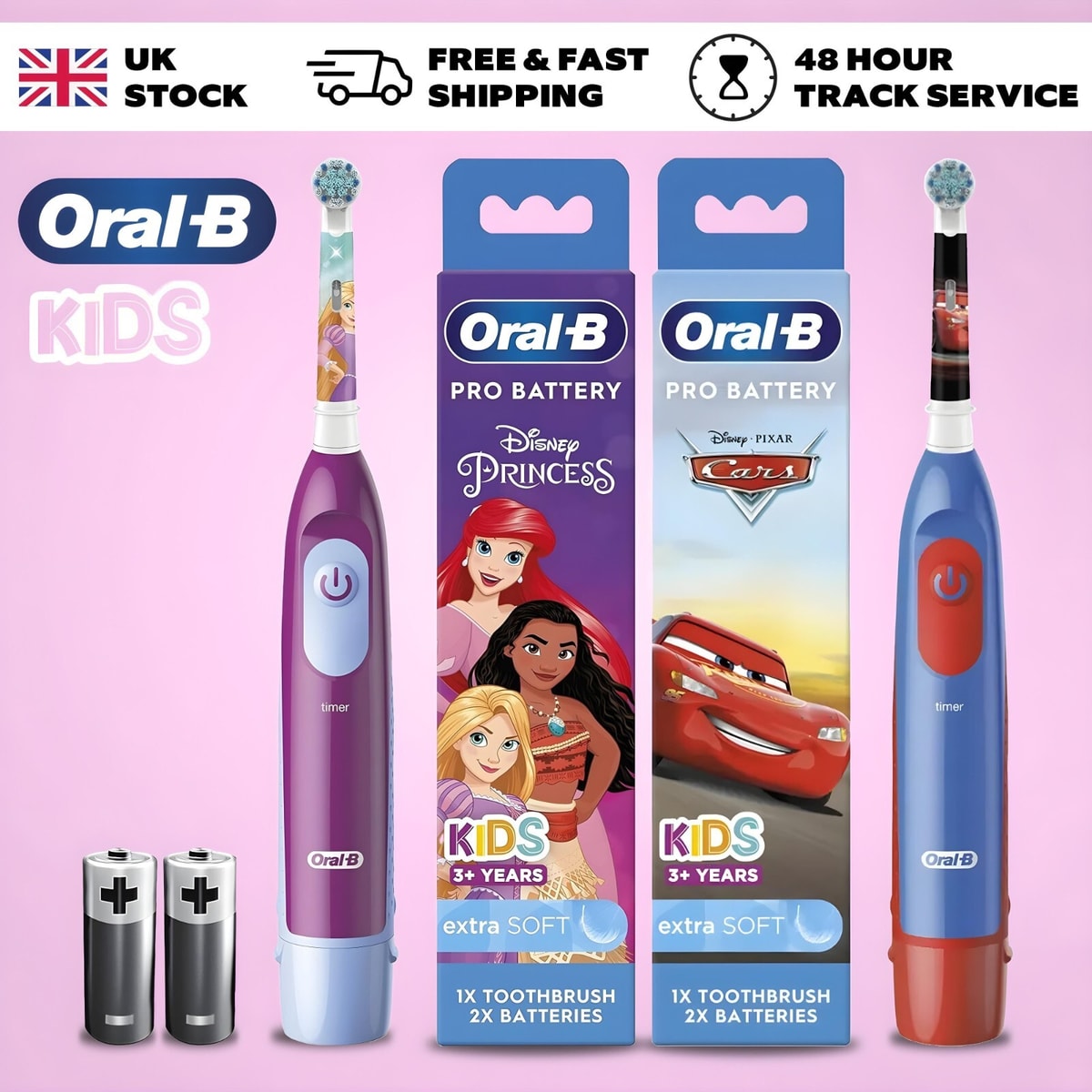 Oral-B Kids Electric Toothbrush Pro Battery Powered with Disney Cars or Princess