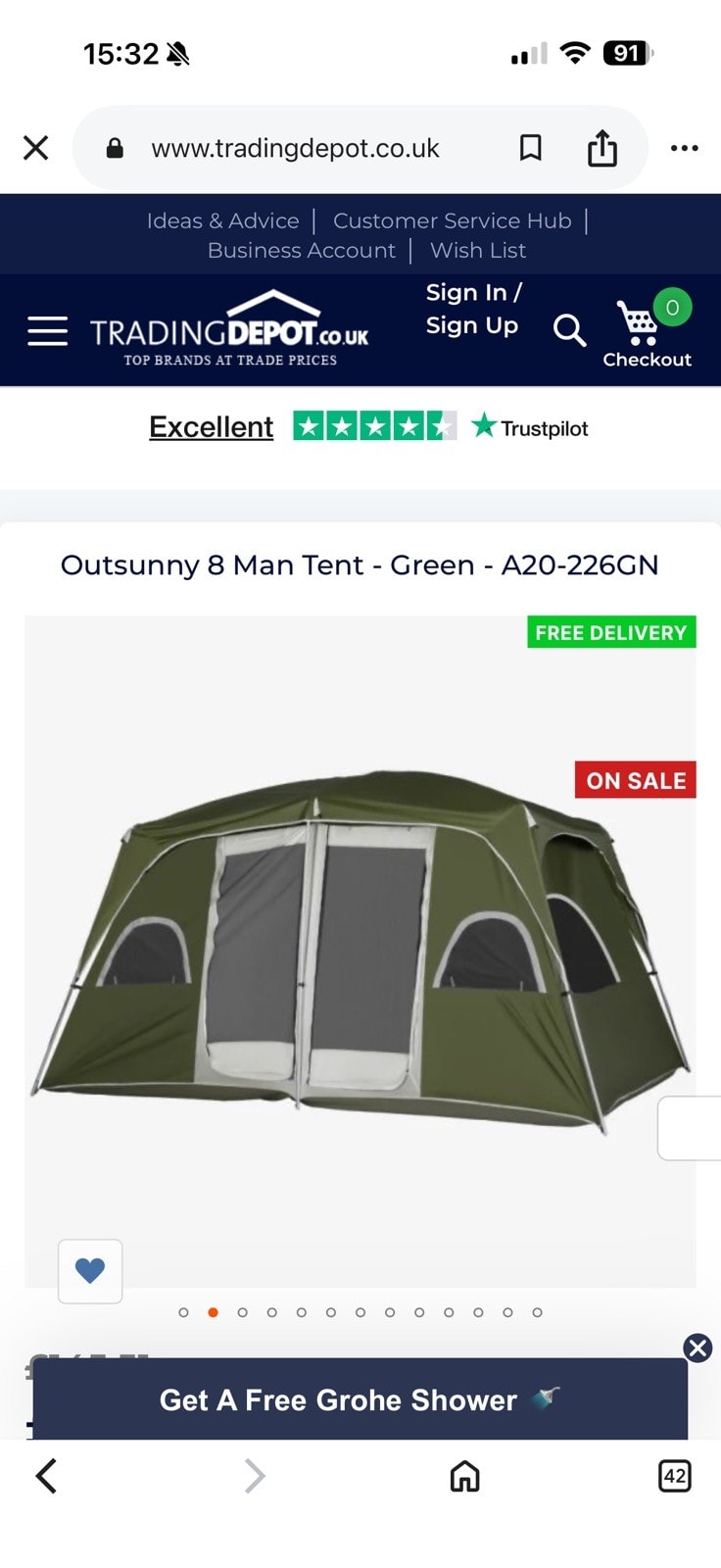 Outsunny Camping Tent Family Tent 4-8 Person 2 Room Divider Curtain Easy Set Up