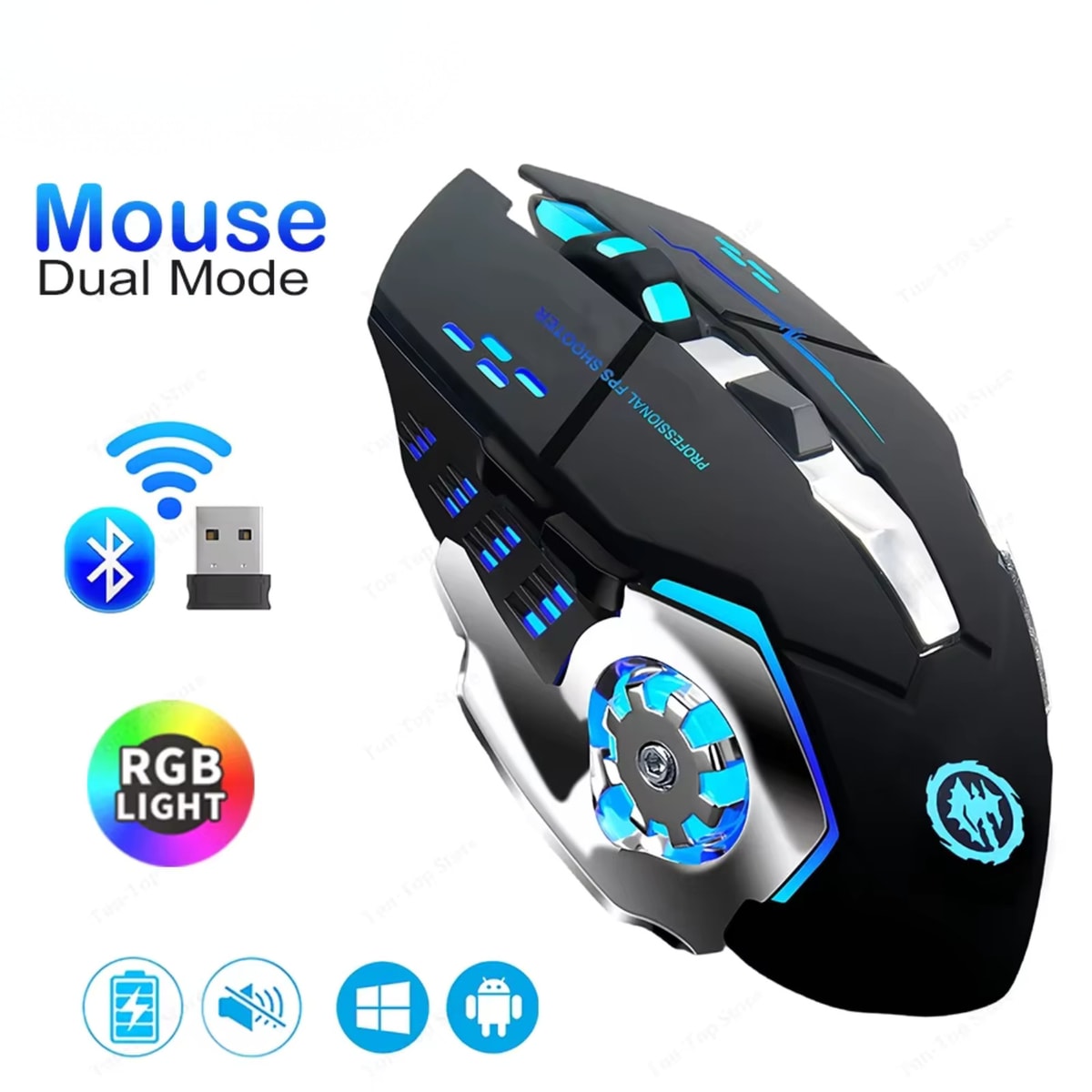 RGB Dual Mode Wireless Gaming Mouse Bluetooth 5.2 2.4G Rechargeable Silent 3600