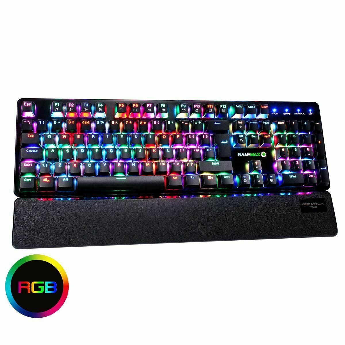 GameMax Strike Tactile Mechanical RGB Red Switch PC Gaming Keyboard Wrist Pad