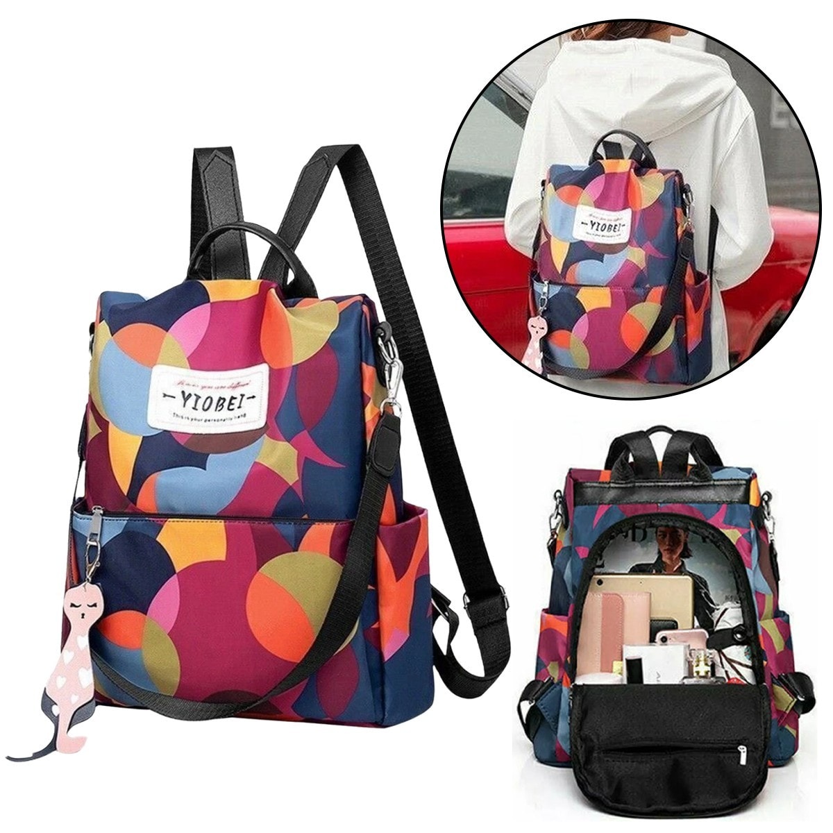 Womens Ladies Waterproof AntiTheft Backpack Travel School Removable Shoulder Bag