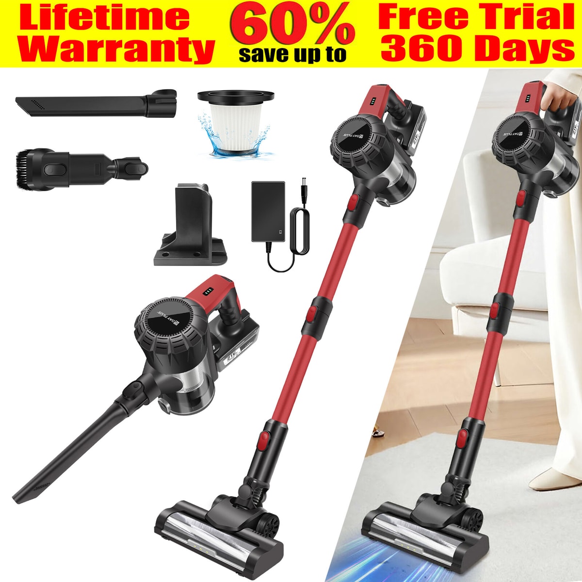 Cordless Stick Vacuum Cleaner Handstick Vac Handheld Bagless Floor Dust Cleaning