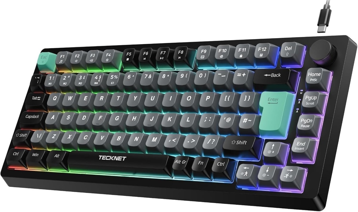 RGB Gaming Keyboard,83 Keys Wired With Volumn Knob,26 Keys Anti-Ghosting, KB025