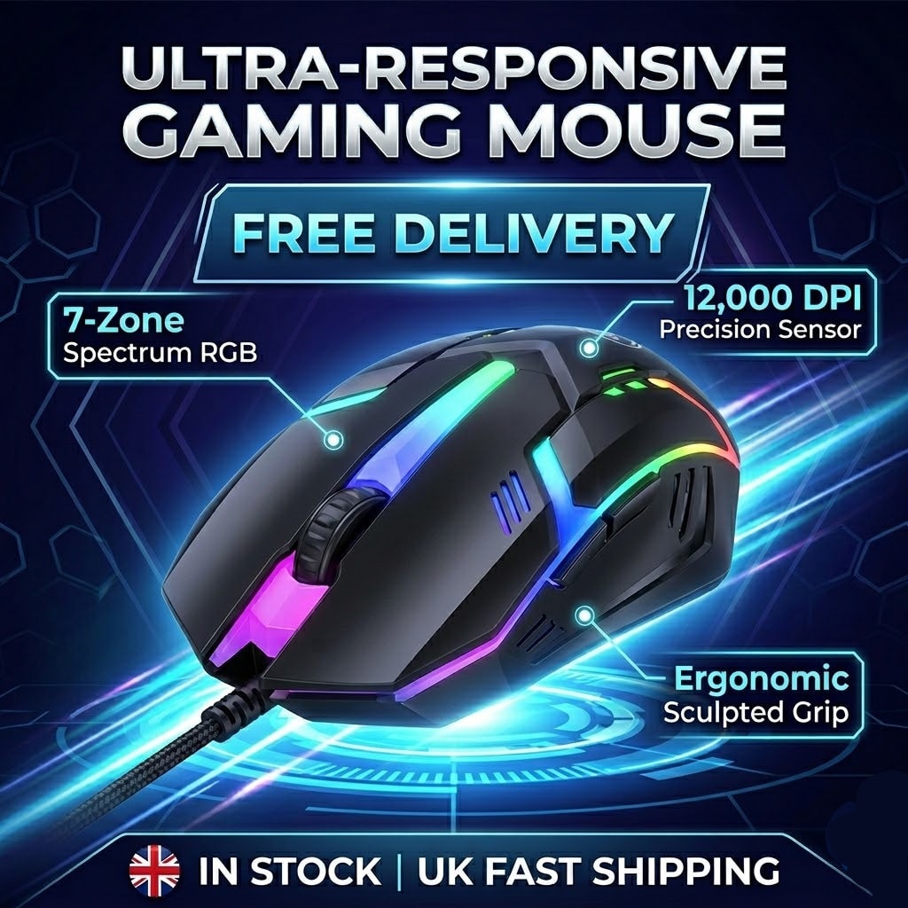 Wired RGB Gaming Mouse 12000 DPI Optical Ergonomic USB PC Laptop Computer Mice