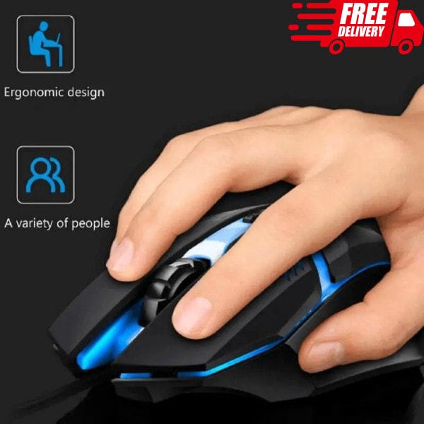 WIRED USB OPTICAL MOUSE FOR PC LAPTOP COMPUTER SCROLL WHEEL LED LIGHT BLACK MICE