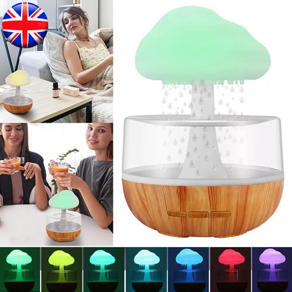 Rain Cloud Air Humidifier 7 Color Night Light Mini Aroma Diffuser Drops Sounds
