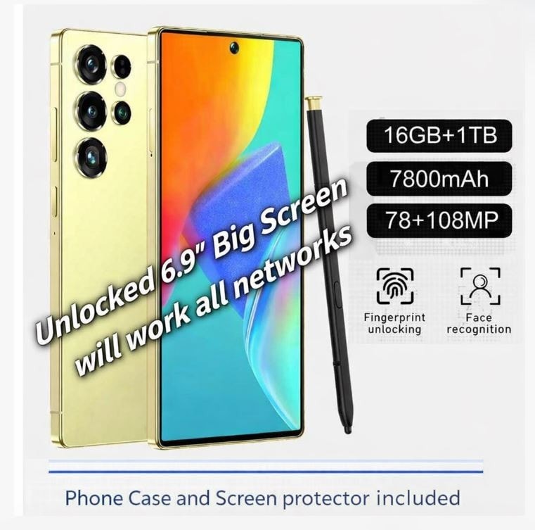 Unlocked Android 15 Smartphone 6.9" Display | 16GB RAM 1TB ROM | Dual SIM GPS UK