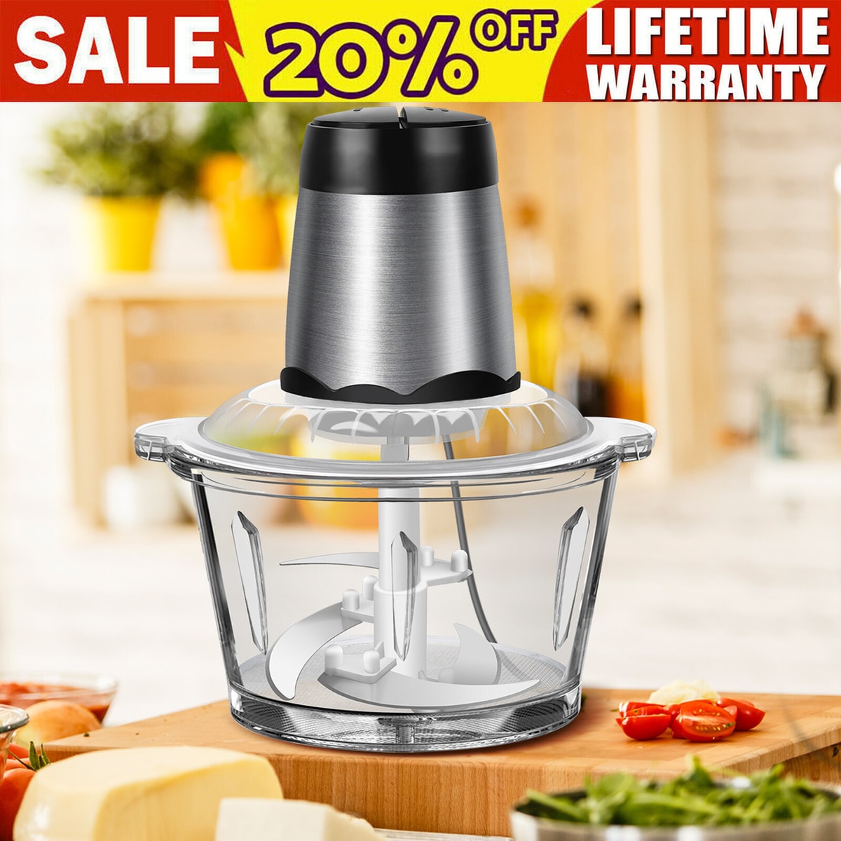 2L Food Chopper Electric Processor Blender Glass Mixer Coffee Spices Grinder NEW
