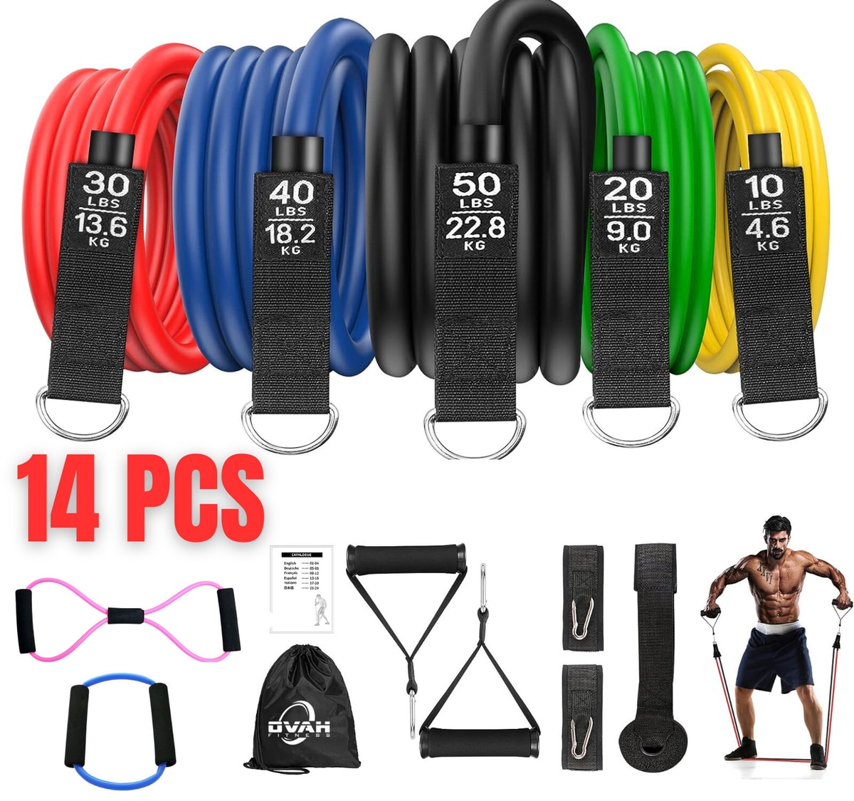 14PCS Set Resistance Bands Workout Exercise Crossfit Fitness Yoga Training Tubes