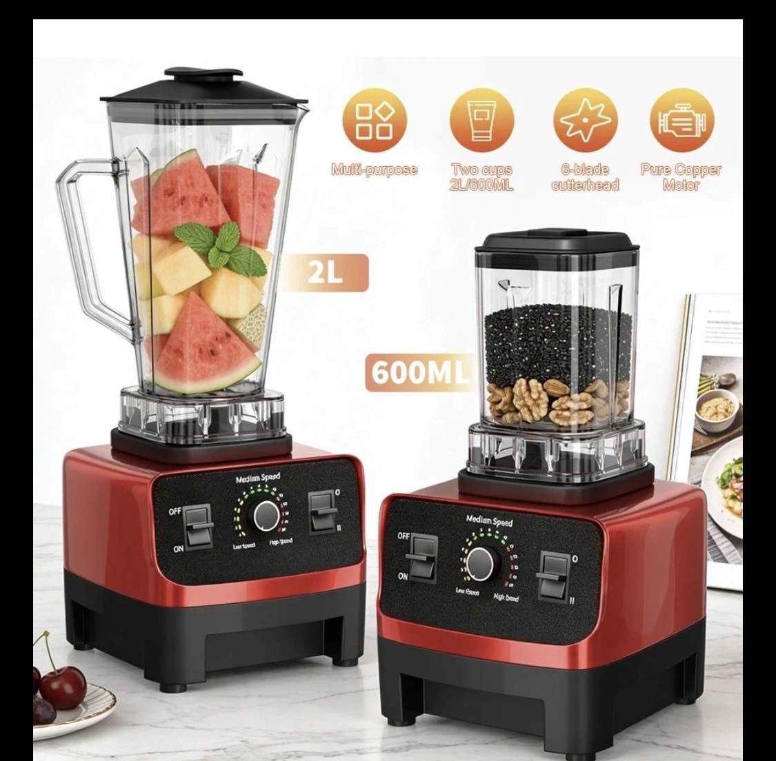 2000W High Power Commercial Blender Food Processor Ice Crusher 2L Jug