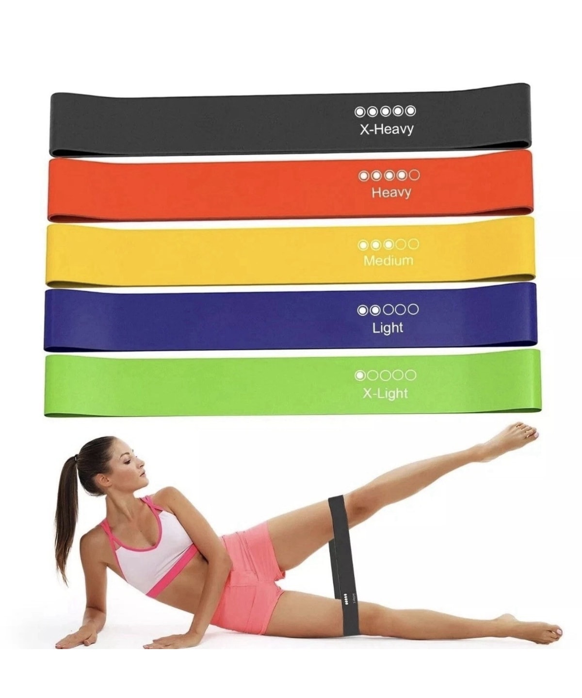 Resistance Bands Exercise Sports Loop Fitness Home Gym Yoga Latex 5’s & Pouch