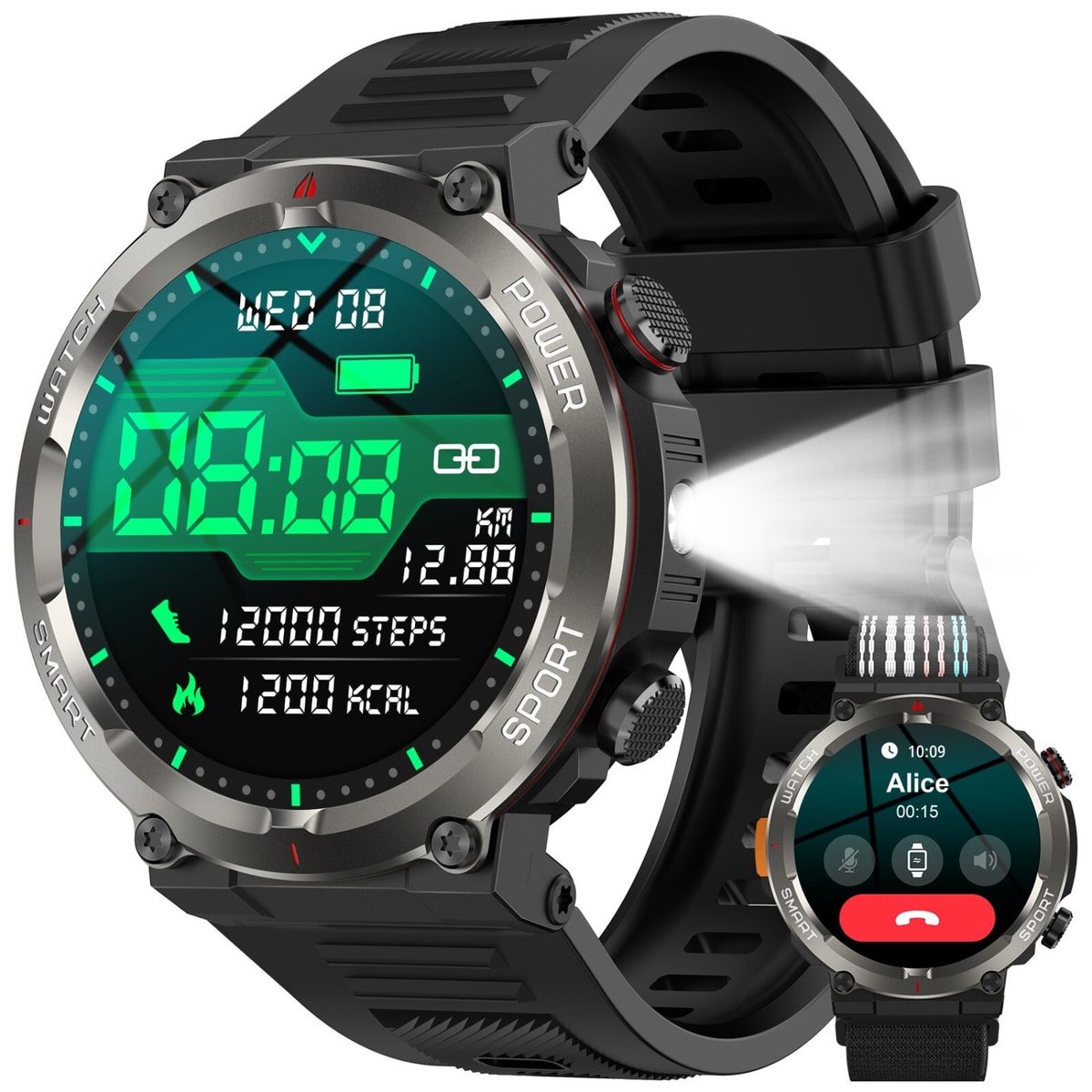 Military Smart Watch for Men Answer/Make Calls Rugged Heart Rate Fitness Tracker