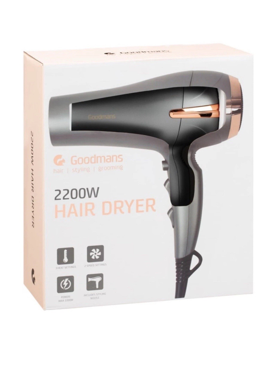 NEW GOODMANS GREY HAIR DRYER 2 SPEED 3 HEAT SETTINGS SALON QUALITY 2200W NEW