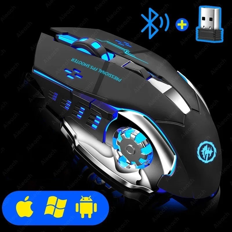 RGB Rechargeable Wireless Mouse Gaming Computer Silent Bluetooth USB Mechanical