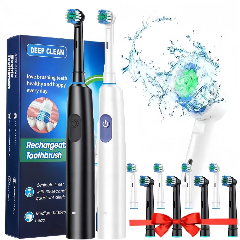 Rotating Electric Toothbrush Rechargeable With 4Brush Heads 5 Modes Timer USB