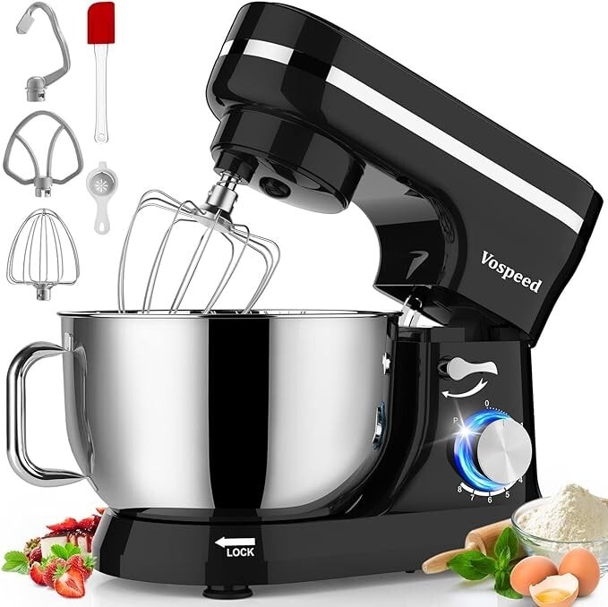 Vospeed Stand Mixer, 6.2 Quarts 8-Speed 1000W Tilt-Head Kitchen Electric Black