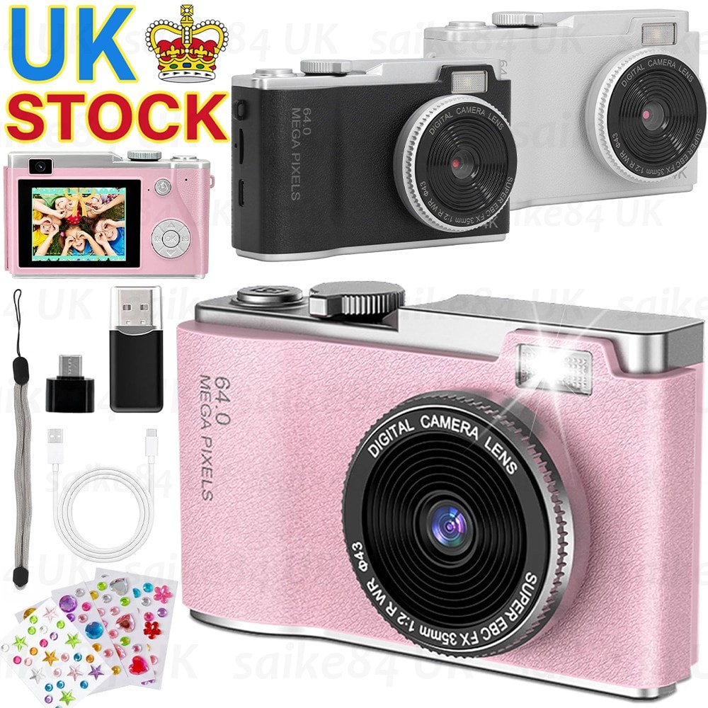 Digital Camera 4K 64MP HD 1080P 2.4'' LCD Display Screen 8X Zoom Anti-Shake CCD