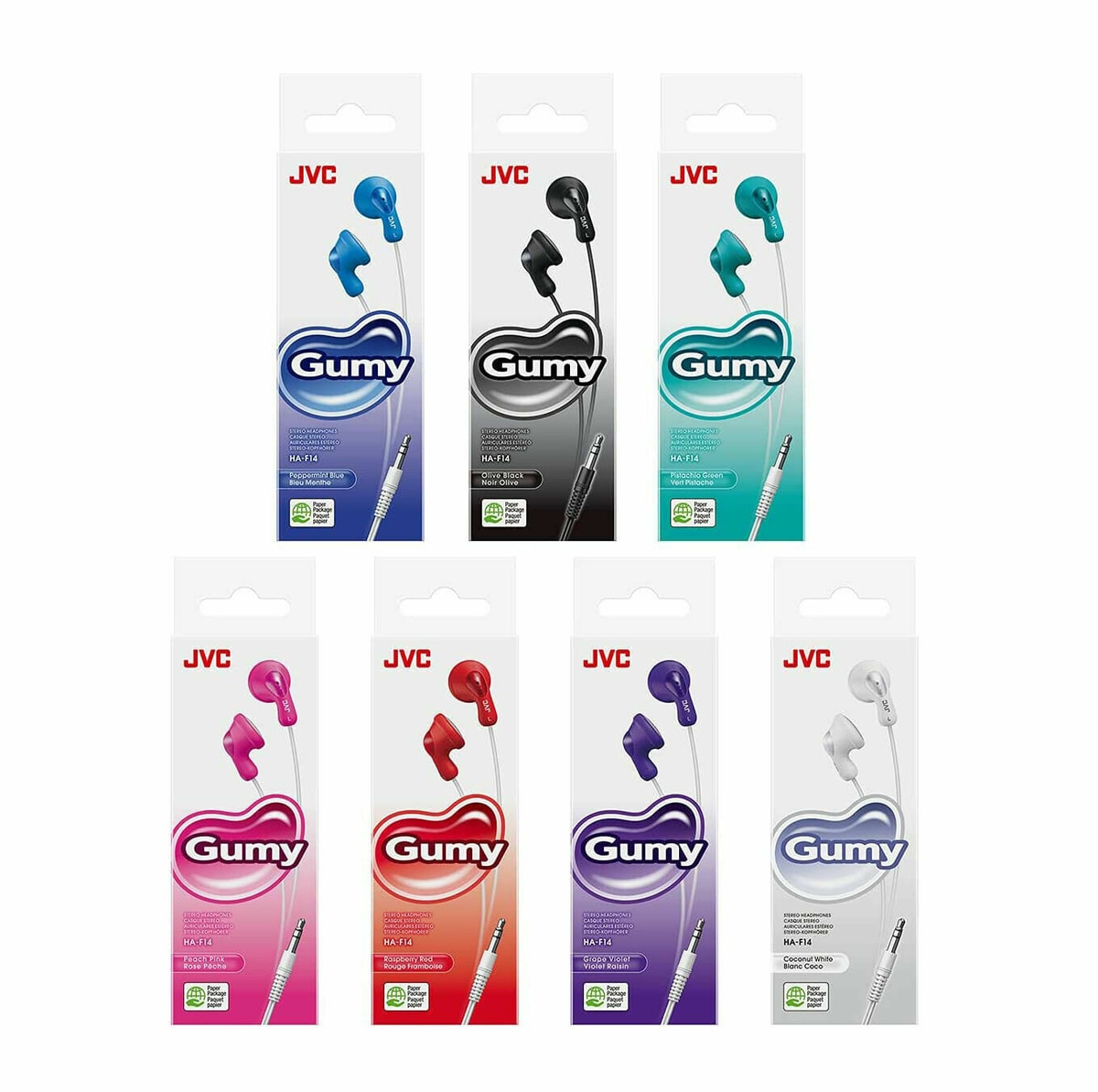 JVC Gumy Headphone IN-EAR Stereo Buds Handfree - Black Blue White Red Pink HAF14
