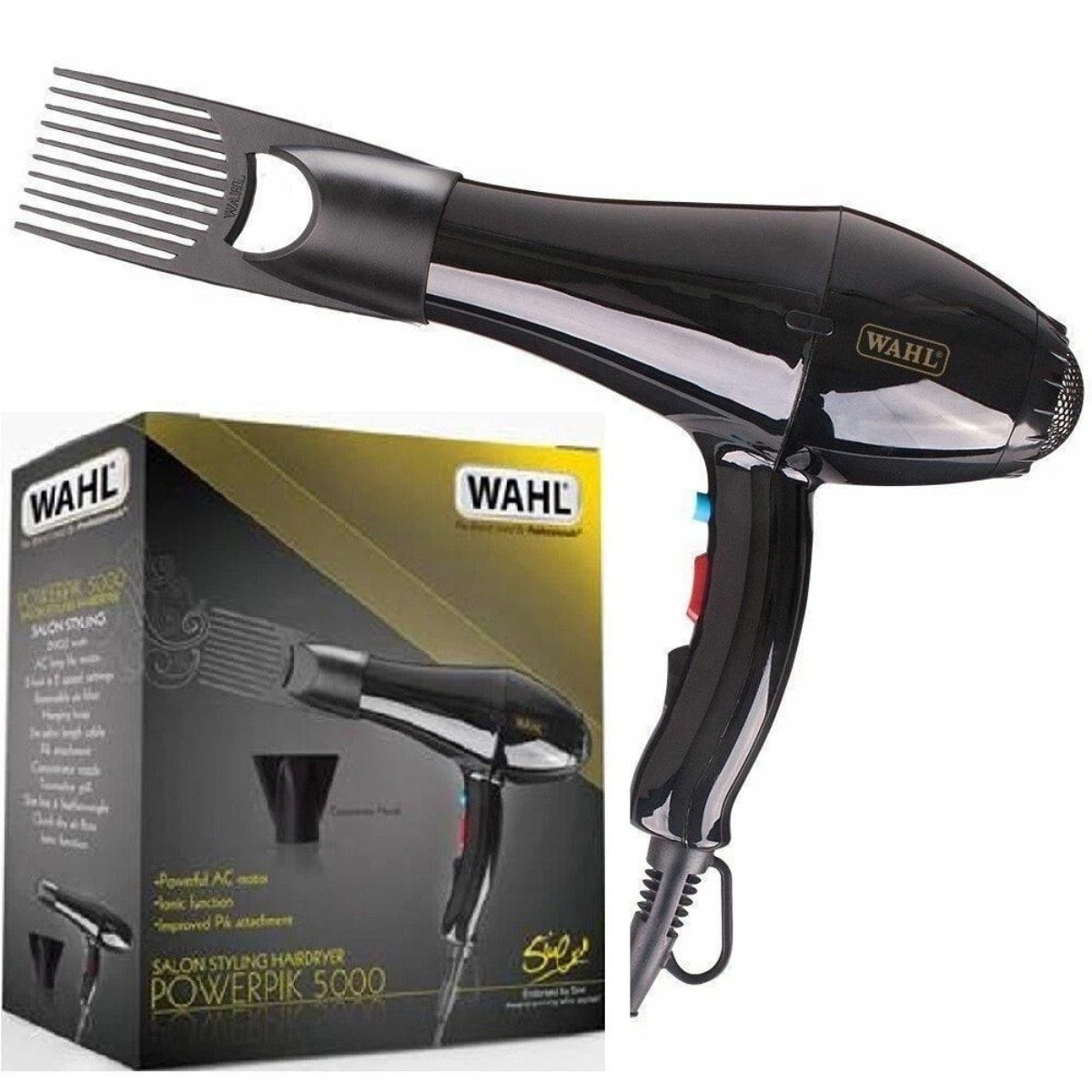 Wahl PowerPik 5000 Hair Dryer – Professional 2000W Dryer with Pik Comb & Concent