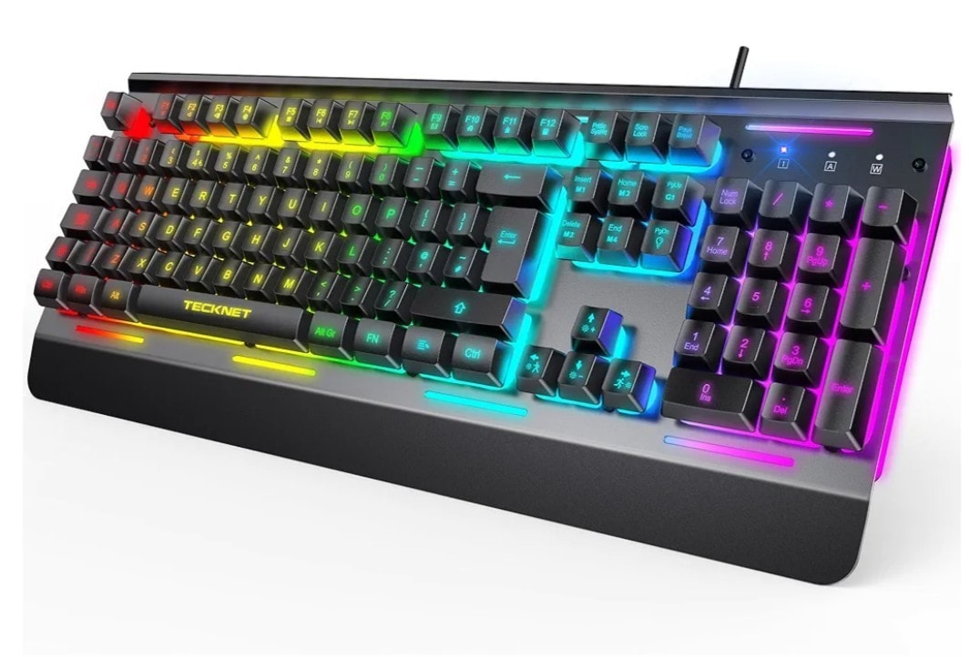 TECKNET RGB Gaming Keyboard UK Layout, USB Wired Computer Keyboard with 15-Zone