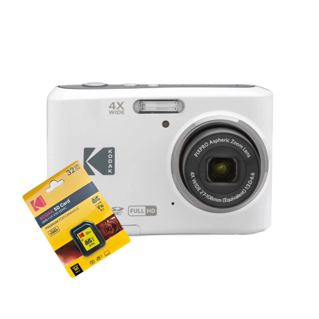 Kodak PixPro FZ45 White Digital Camera With Kodak 32GB SD Card