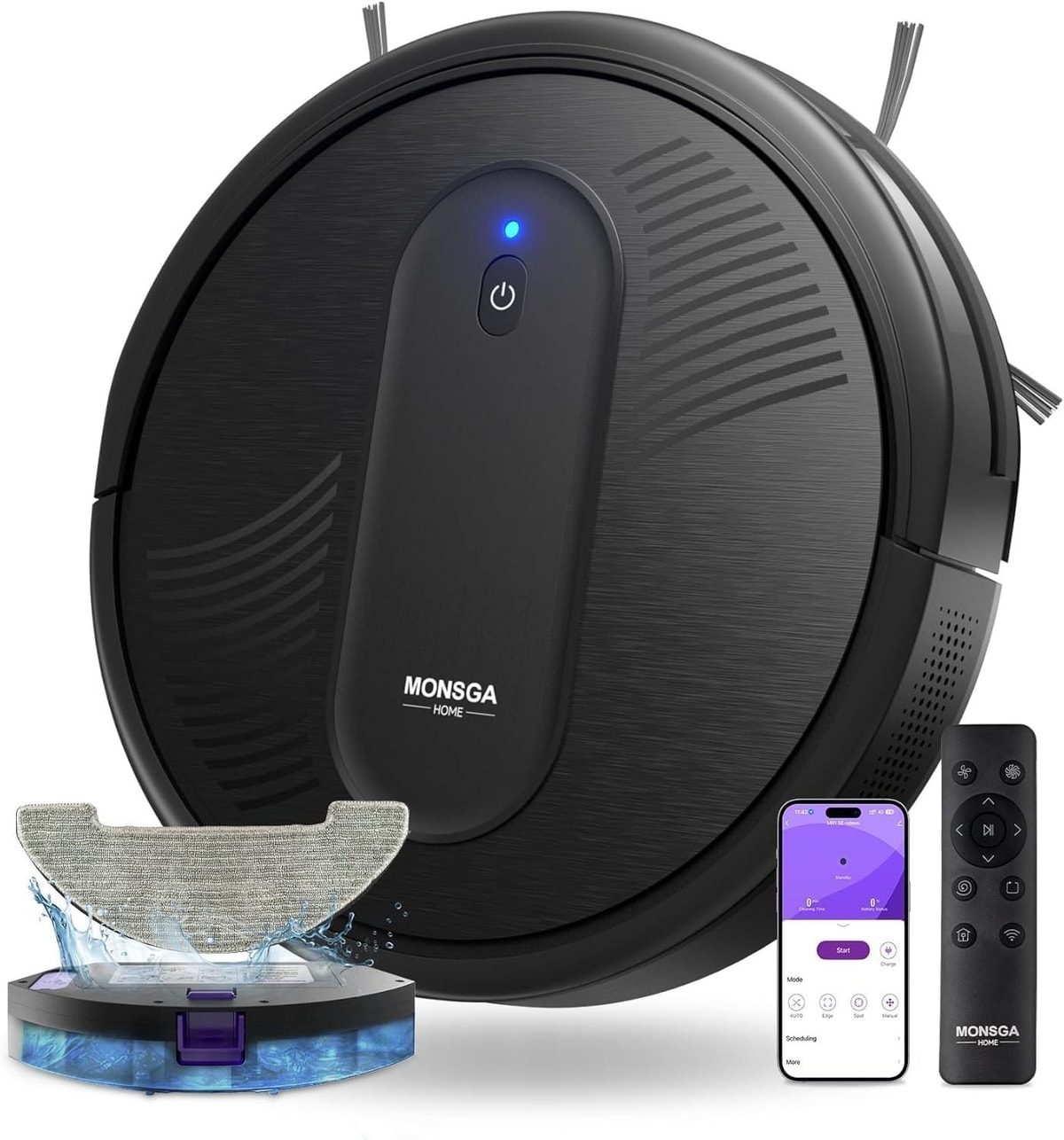 MONSGA MR1 Robot Vacuum Cleaner with Mop, 3 in 1 Vacuum and Mop Robotic Vacuum