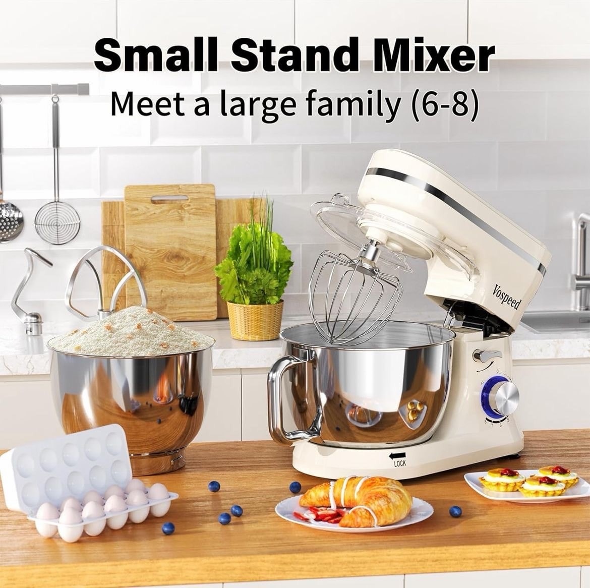 Vospeed Stand Mixer,5 Quarts 8-Speed 1000W Tilt-Head Food Mixer, Kitchen Electri