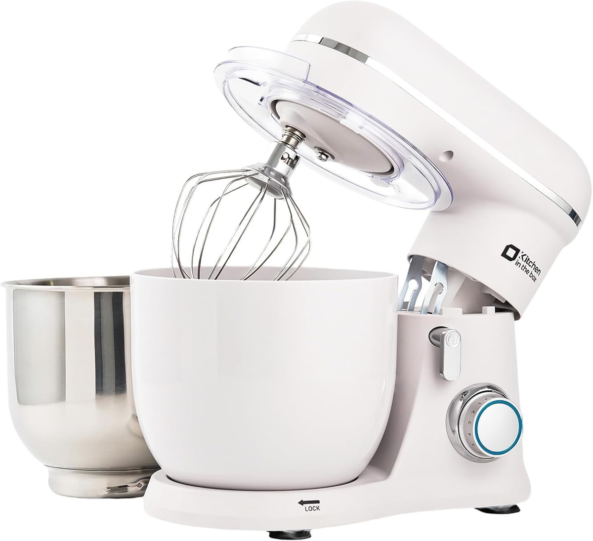 Kitchen in the box Small Stand Mixer with Two 3.5L Bowls, 10 Speeds, Grey White