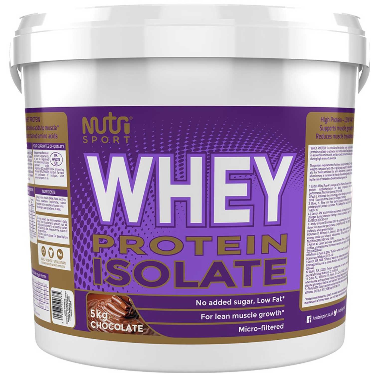 Nutrisport Whey Protein Isolate 5kg / 5000g Lean Muscle Growth Low Fat Low Sugar