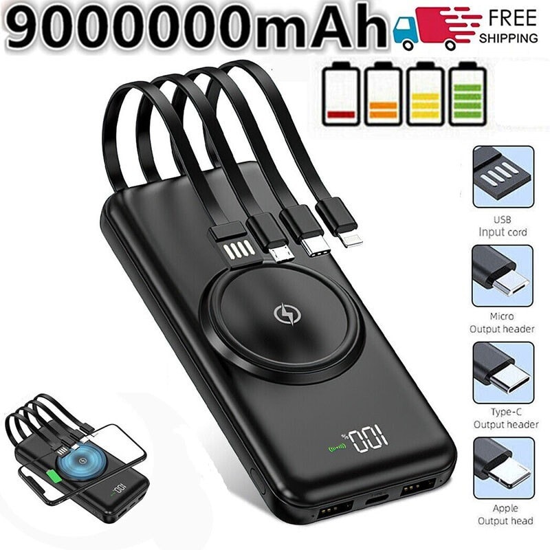 Portable Power Bank 9000000mAh Wireless Charger Fast Charging Magnetic Battery