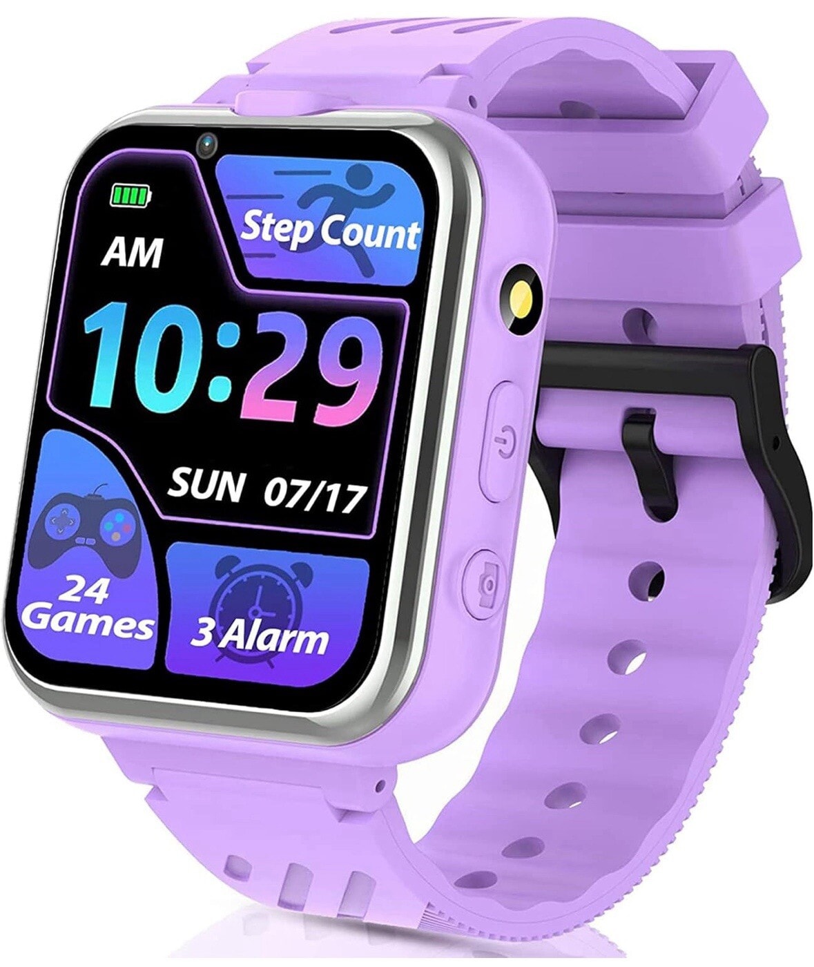 Kids Smart Watch 24Puzzle-Game Dual Cameras Music Videos Record Pedometer-Purple