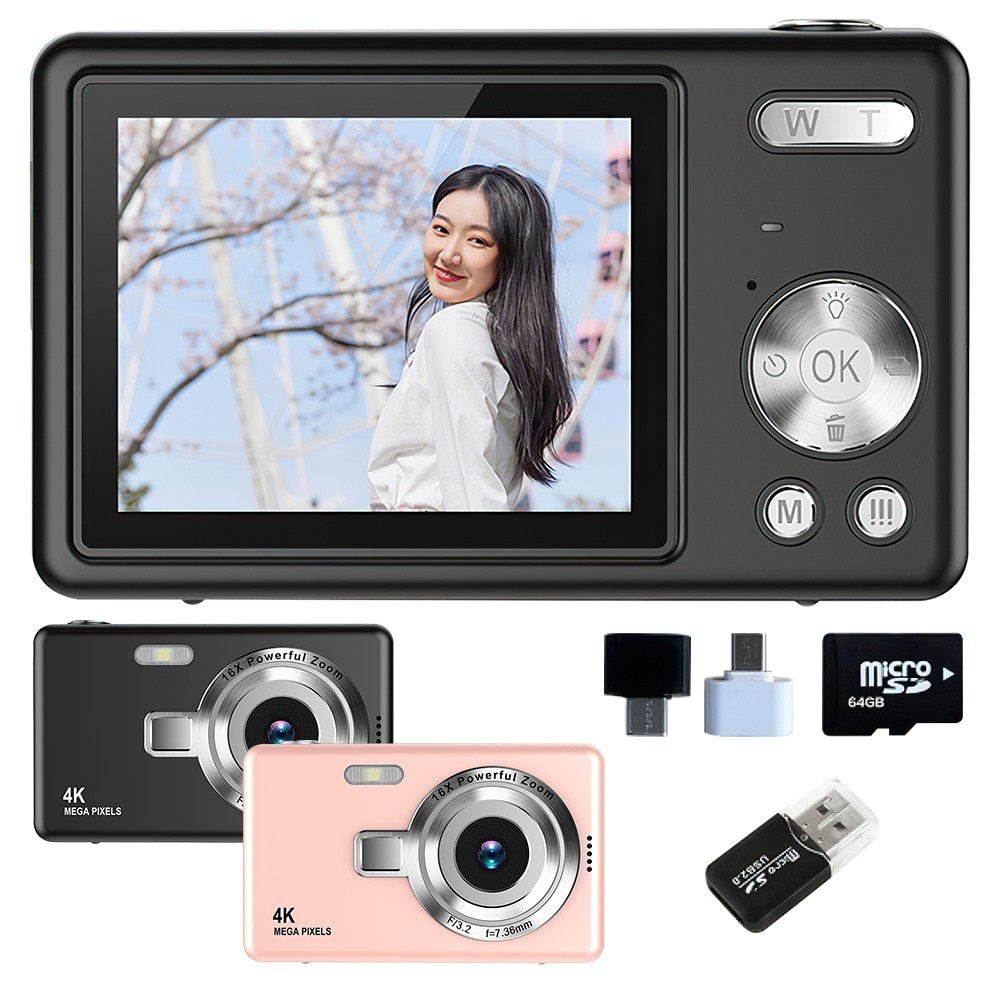 Digital Camera LCD Display Screen 16X Zoom Anti-Shake Camera With 64GB SD Card