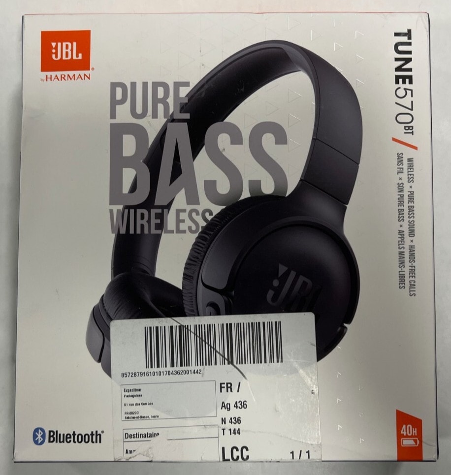 JBL Harman Tune 570BT On Ear Wireless Headphones Black USED/Damaged box