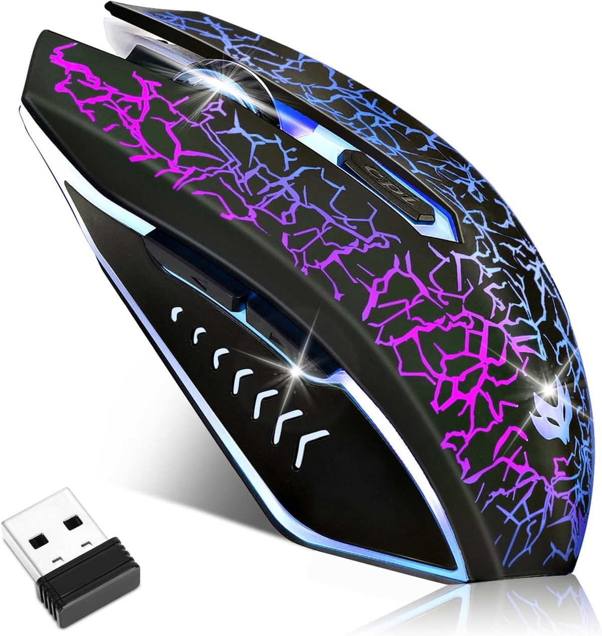 Wireless Gaming Mouse, Rechargeable Computer Mouse, 7-Color LED Light, Ergonomic